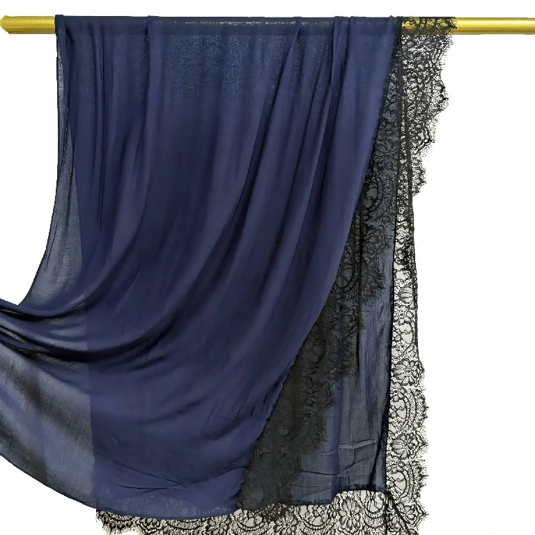 Elegant White Lace Edge Hijab Scarf for Women Lightweight Breathable Shawl with Floral Lace Trim