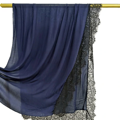 Elegant White Lace Edge Hijab Scarf for Women Lightweight Breathable Shawl with Floral Lace Trim