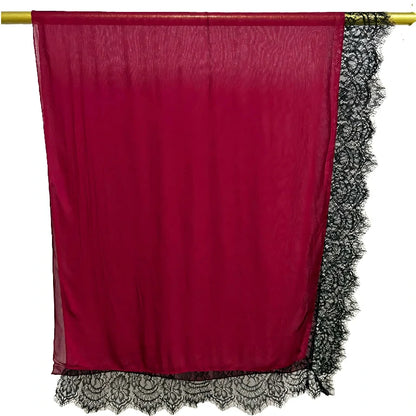 Elegant White Lace Edge Hijab Scarf for Women Lightweight Breathable Shawl with Floral Lace Trim
