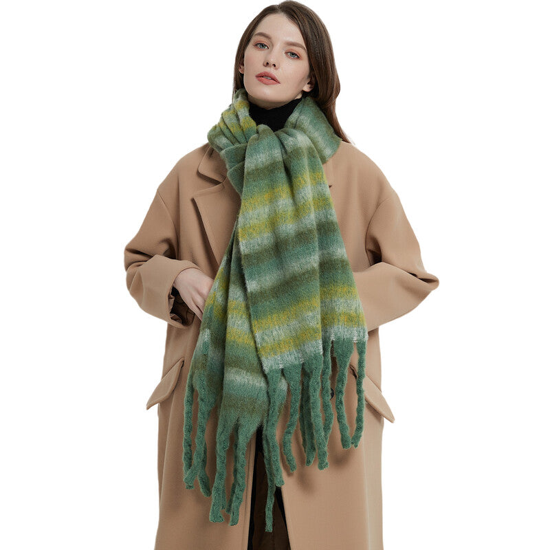 Fall Winter Thick Fringe Striped Tassel Scarf 