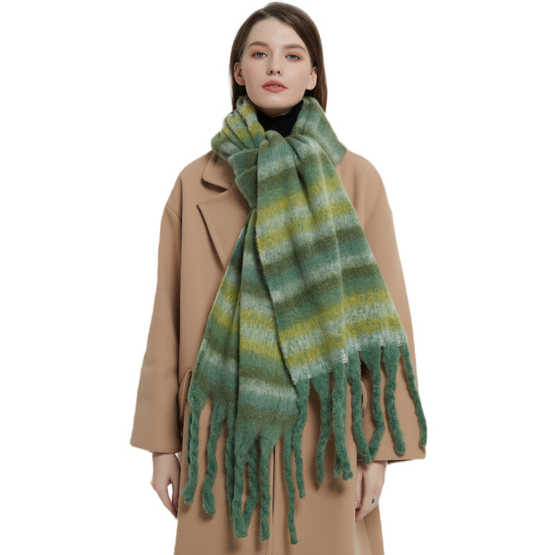 Winter thickened circle yarn thick beard thick braid tassel striped scarf