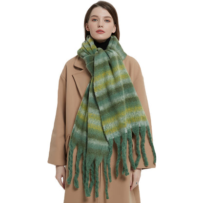 Winter thickened circle yarn thick beard thick braid tassel striped scarf
