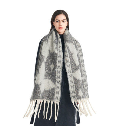 Faux Mohair Fashion Butterfly Jacquard Scarf