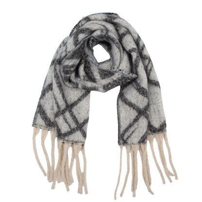 Bouclé yarn imitation mohair jacquard double-line check scarf