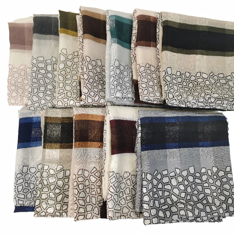 Geometric Pebble Print Viscose Hijab Lightweight Striped Shawl for Women