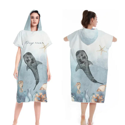 Ink Style Hooded Beach Towel Poncho