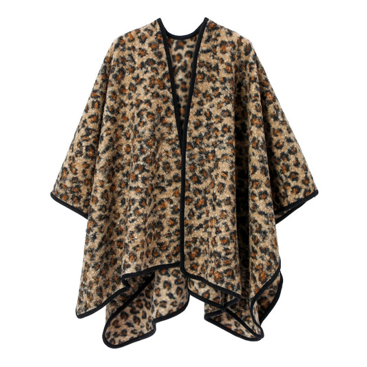 Leopard Print Open-Front Poncho Cape