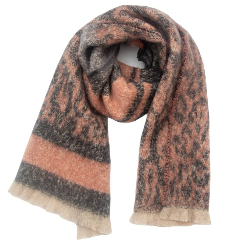 Leopard Print Striped Oversized Scarf 