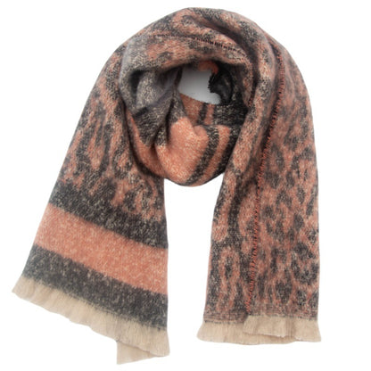 Leopard Print Striped Oversized Scarf 