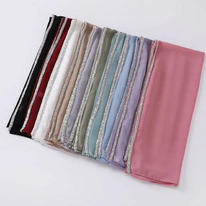 Wholesale Luxury Chiffon Hijab with Rhinestone Edge Diamond Trim Scarf