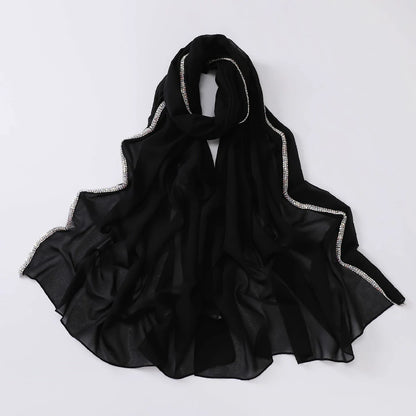 Wholesale Luxury Chiffon Hijab with Rhinestone Edge Diamond Trim Scarf