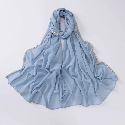Wholesale Luxury Chiffon Hijab with Rhinestone Edge Diamond Trim Scarf