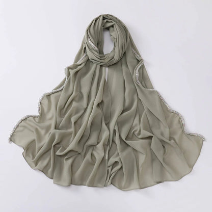 Wholesale Luxury Chiffon Hijab with Rhinestone Edge Diamond Trim Scarf