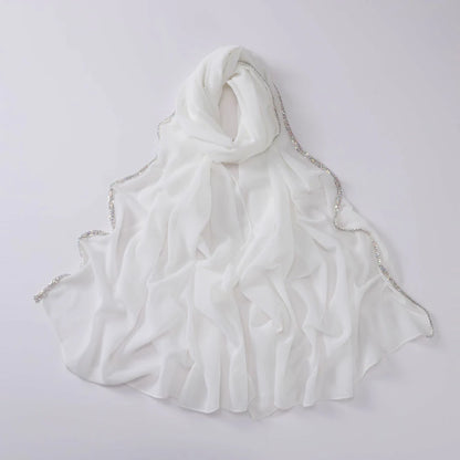 Wholesale Luxury Chiffon Hijab with Rhinestone Edge Diamond Trim Scarf