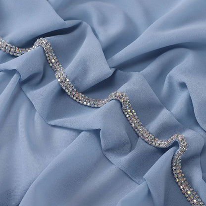 Wholesale Luxury Chiffon Hijab with Rhinestone Edge Diamond Trim Scarf