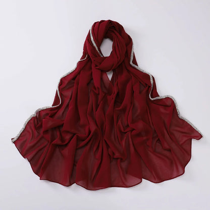 Wholesale Luxury Chiffon Hijab with Rhinestone Edge Diamond Trim Scarf