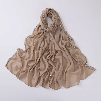 Wholesale Luxury Chiffon Hijab with Rhinestone Edge Diamond Trim Scarf