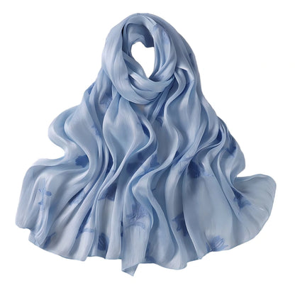 Luxury Embroidered Tulip Hijab Pleated Silky Scarf Floral Embroidery Women