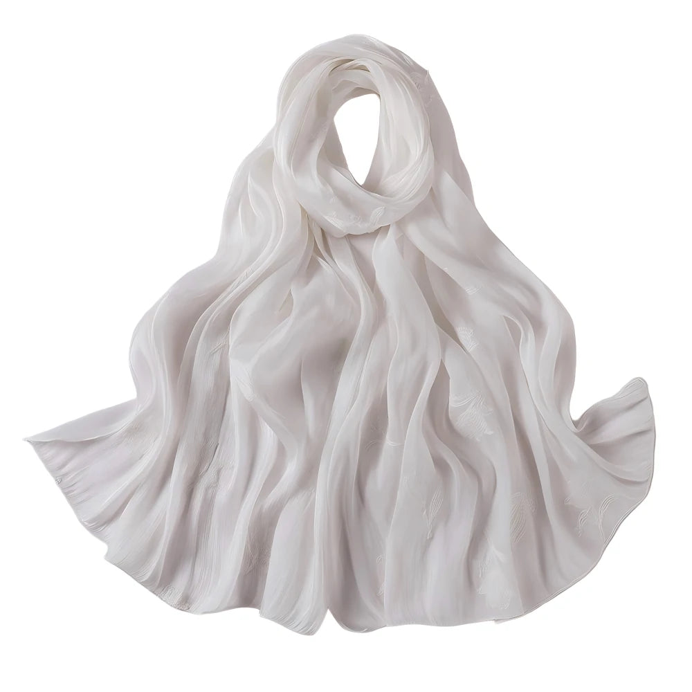 Luxury Embroidered Tulip Hijab Pleated Silky Scarf Floral Embroidery Women