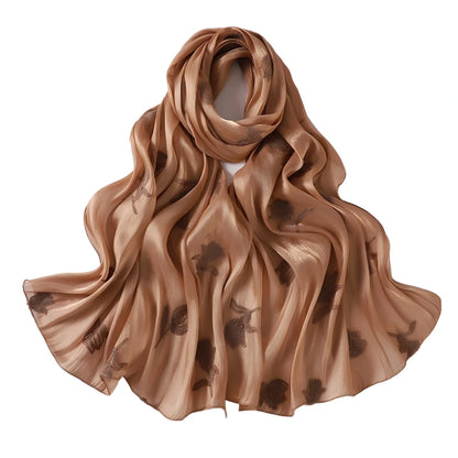 Luxury Embroidered Tulip Hijab Pleated Silky Scarf Floral Embroidery Women
