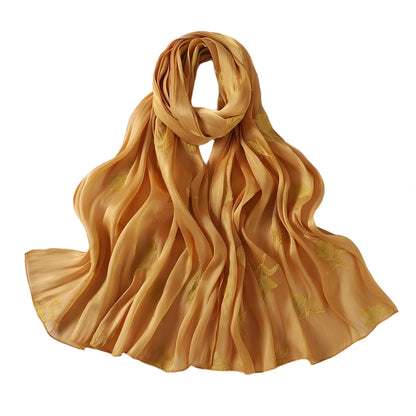 Luxury Embroidered Tulip Hijab Pleated Silky Scarf Floral Embroidery Women