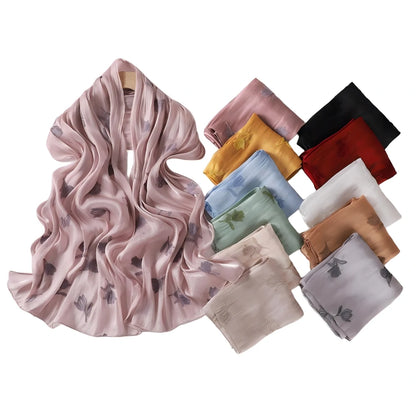 Luxury Embroidered Tulip Hijab Pleated Silky Scarf Floral Embroidery Women