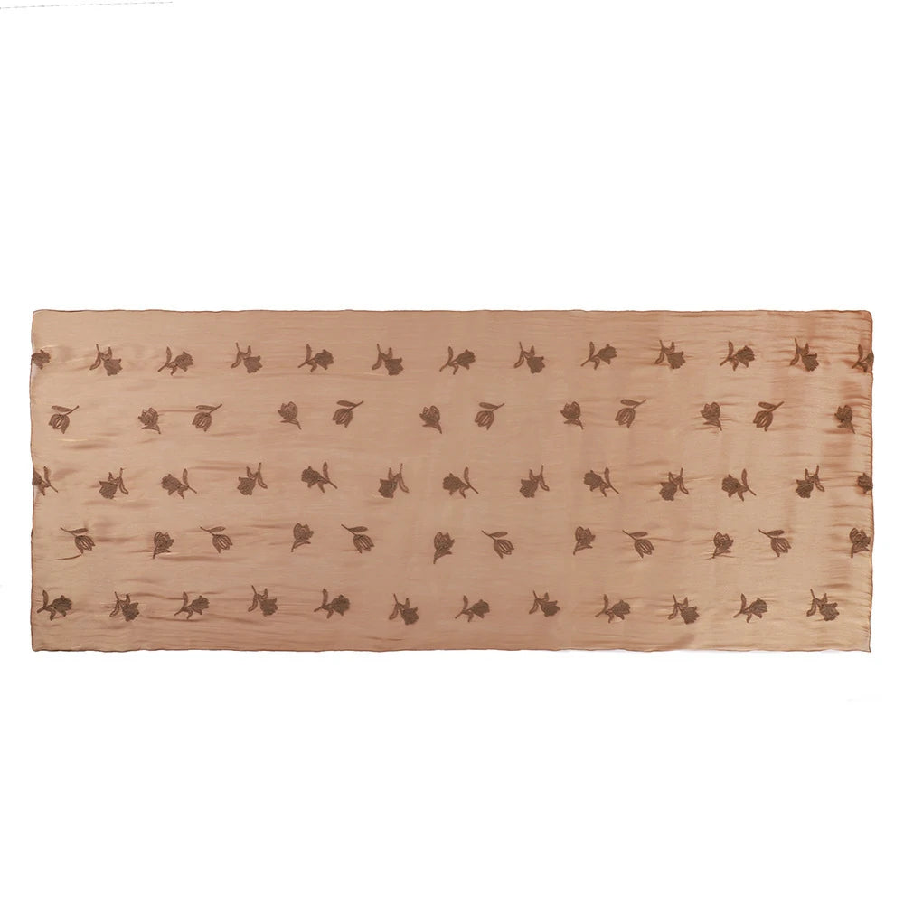 Luxury Embroidered Tulip Hijab Pleated Silky Scarf Floral Embroidery Women