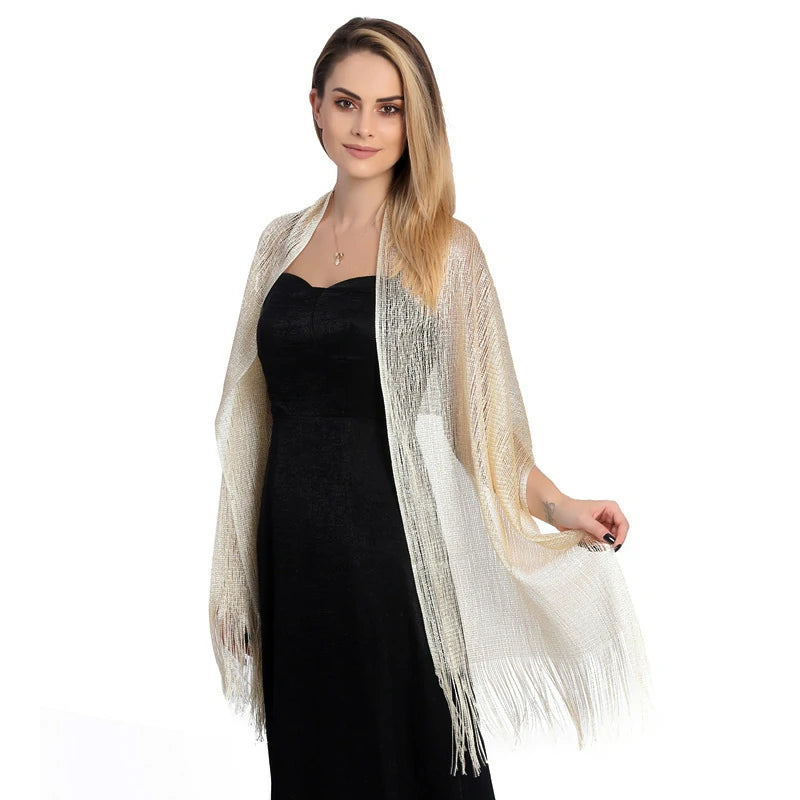 Beige shawl with shimmering threads