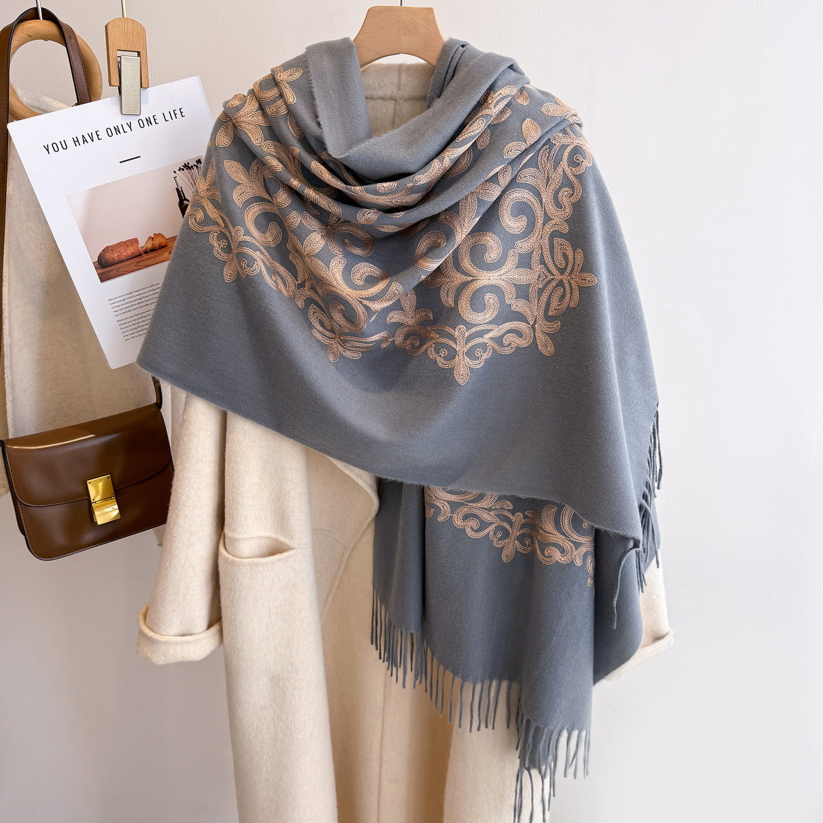 gray Faux Cashmere Shawl