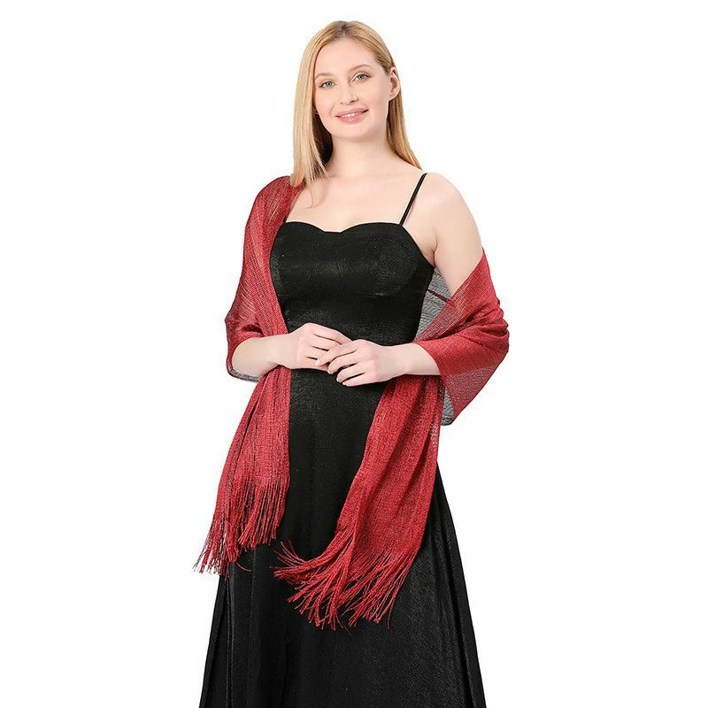 Red shawl with shimmering threads