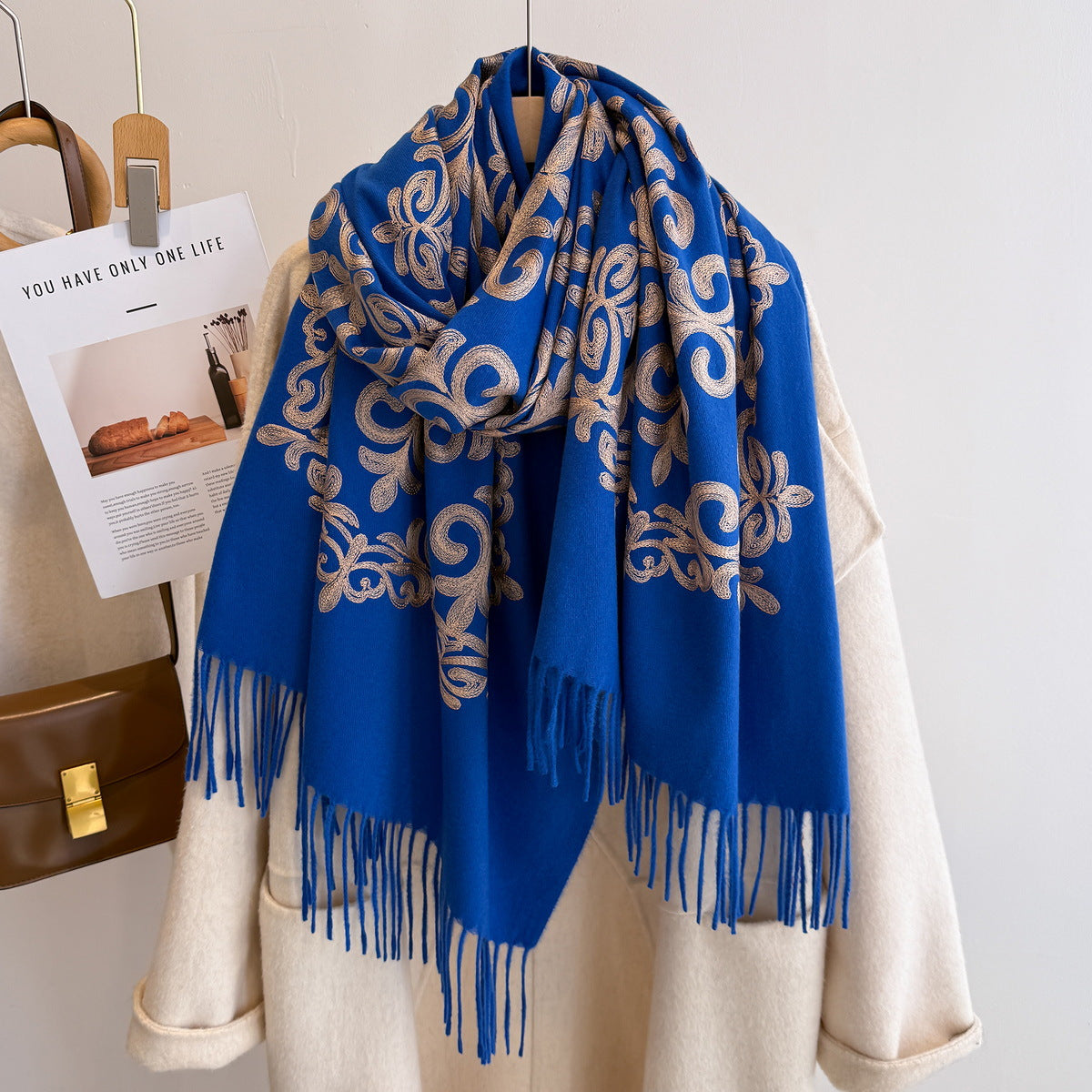 Blue Faux Cashmere Shawl