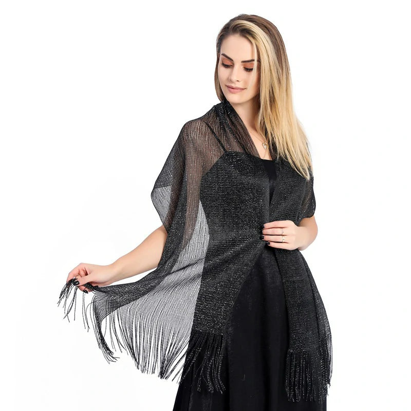 Black shawl with shimmering threads