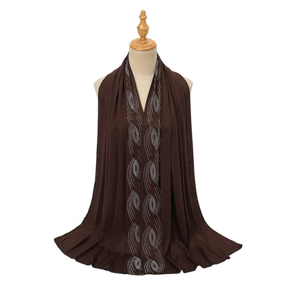 Premium Jersey Hijab Wholesale Luxury Wavy Rhinestone Embellished Shawl Bul