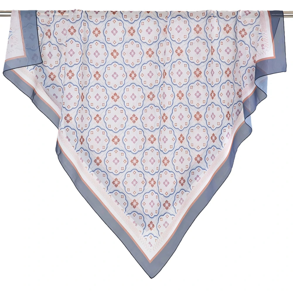 Wholesale Premium Scalloped Geometric Print Square Hijab Lightweight Voile Headscarf