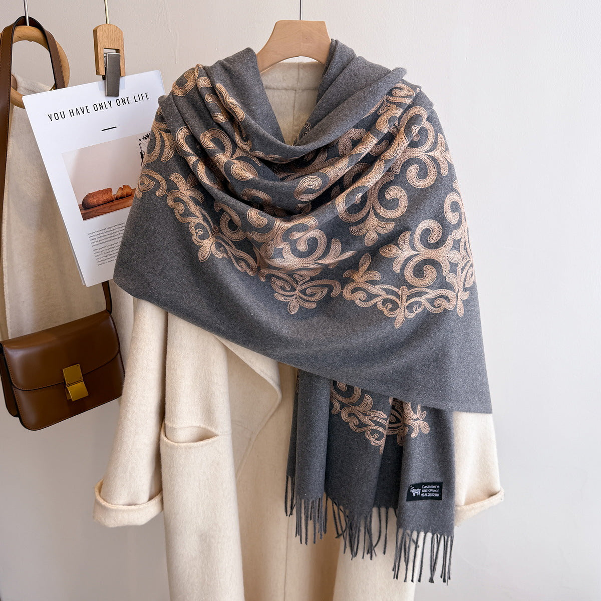 grey Faux Cashmere Shawl