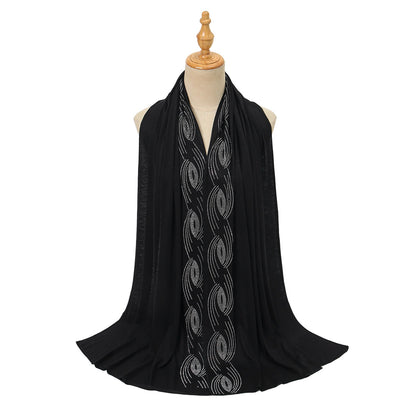 Premium Jersey Hijab Wholesale Luxury Wavy Rhinestone Embellished Shawl Bul