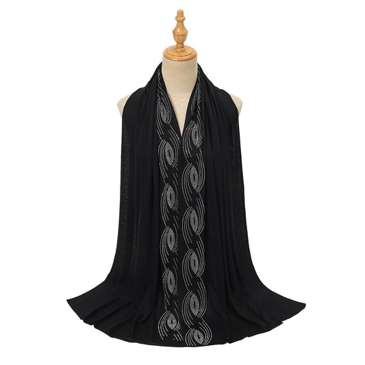 Premium Jersey Hijab Wholesale Luxury Wavy Rhinestone Embellished Shawl Bul