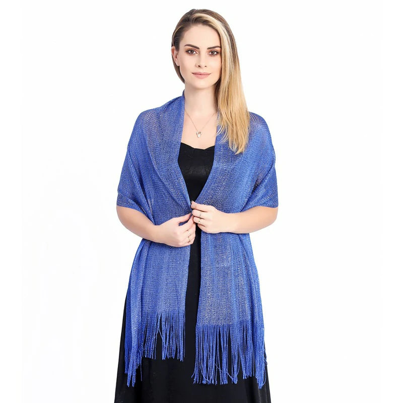 Blue shawl with shimmering threads