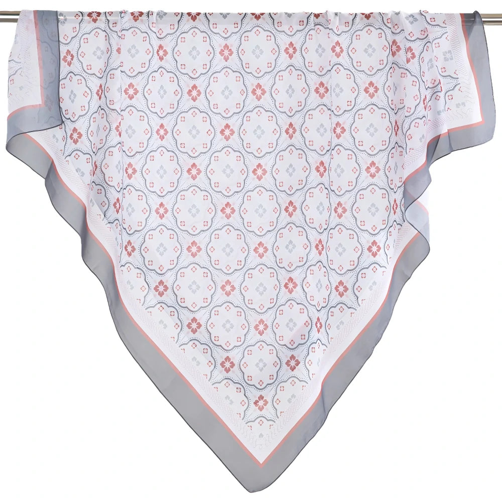 Wholesale Premium Scalloped Geometric Print Square Hijab Lightweight Voile Headscarf