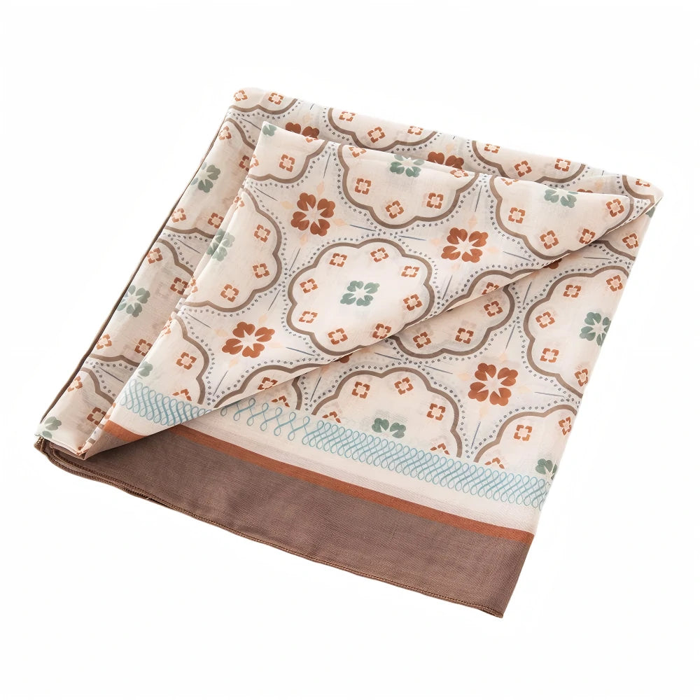 Wholesale Premium Scalloped Geometric Print Square Hijab Lightweight Voile Headscarf