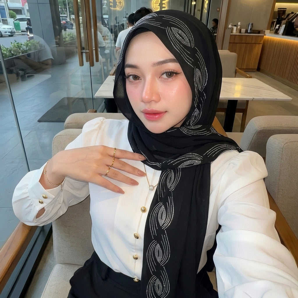 Premium Jersey Hijab Wholesale Luxury Wavy Rhinestone Embellished Shawl Bul