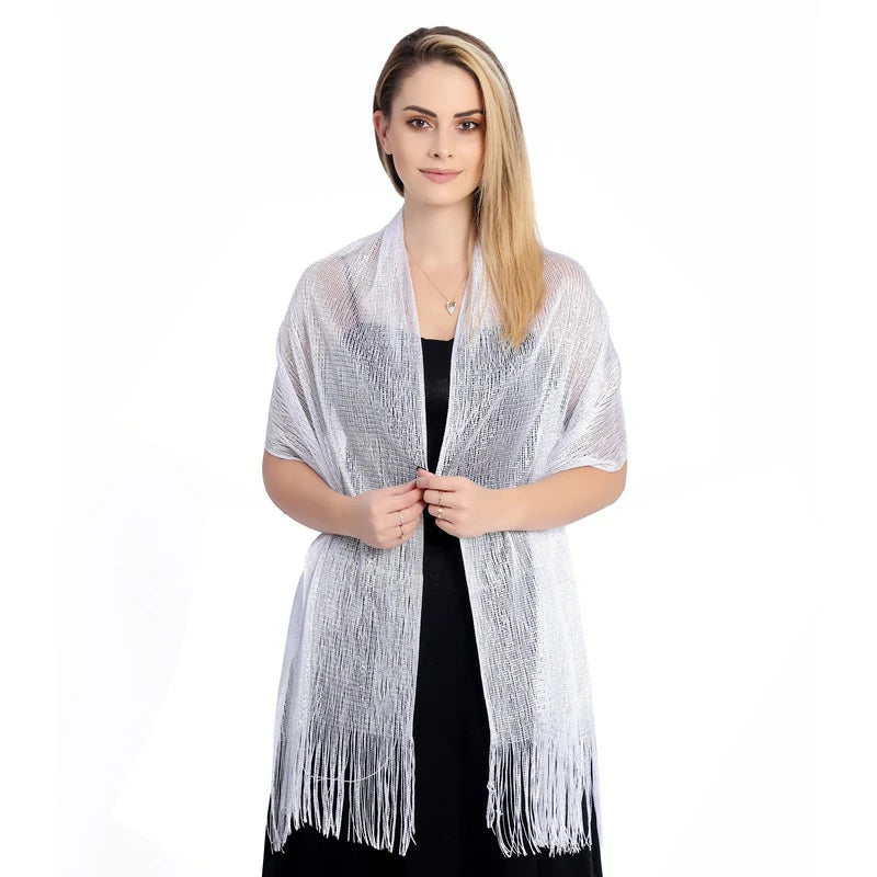 White shawl with shimmering threads