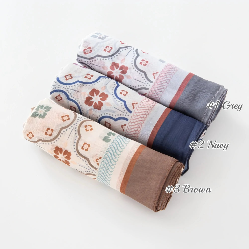 Wholesale Premium Scalloped Geometric Print Square Hijab Lightweight Voile Headscarf