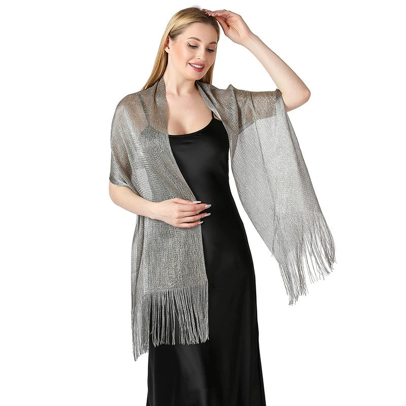 Grey shawl with shimmering threads