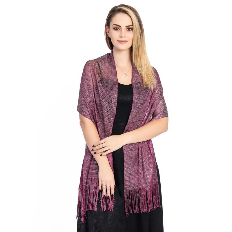 Purple shawl with shimmering threads