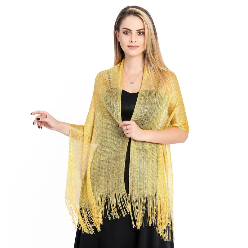 Yellow shawl with shimmering threads