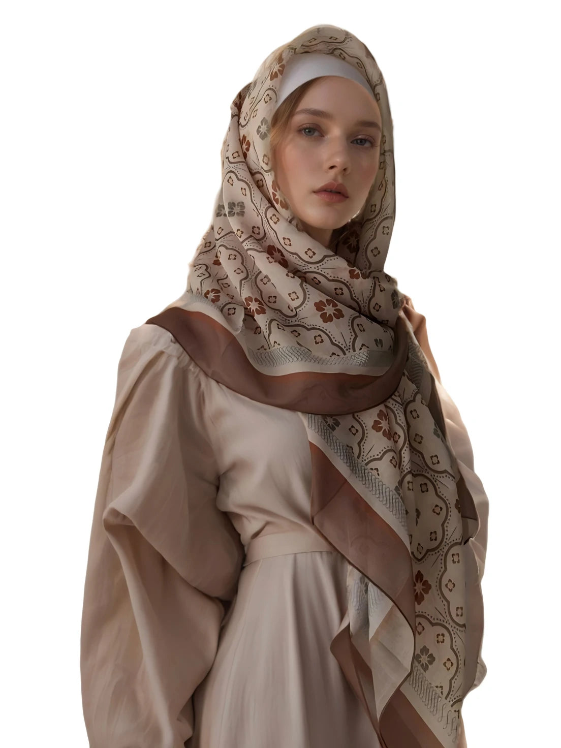 Wholesale Premium Scalloped Geometric Print Square Hijab Lightweight Voile Headscarf