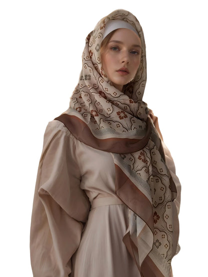 Wholesale Premium Scalloped Geometric Print Square Hijab Lightweight Voile Headscarf
