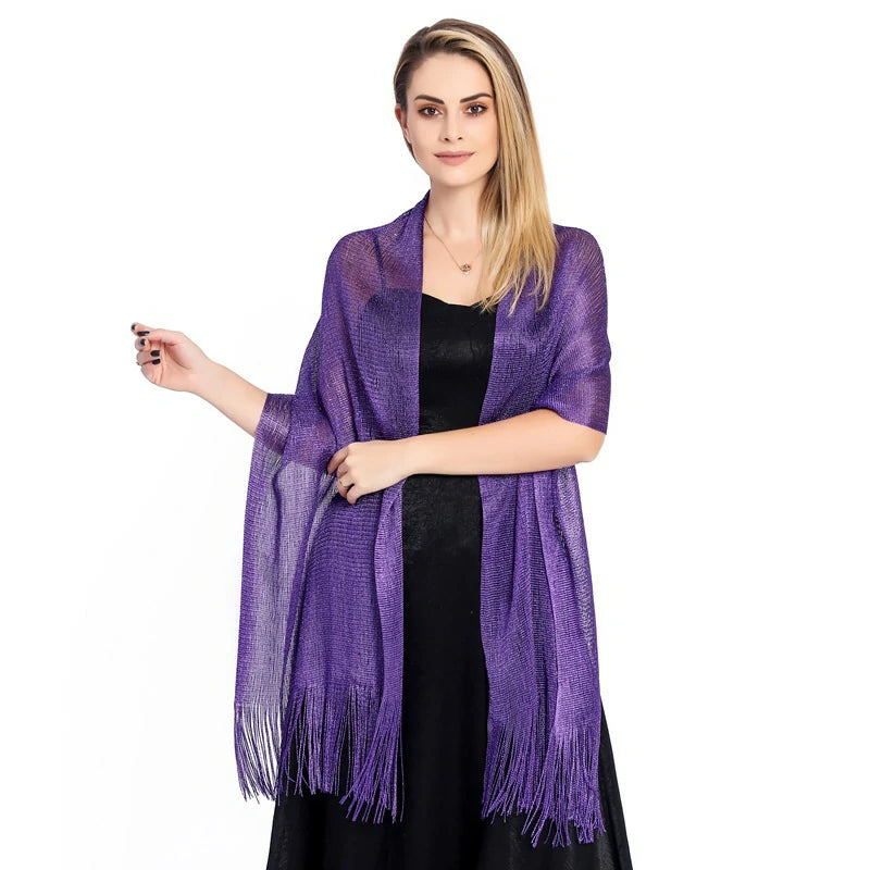Purple shawl with shimmering threads