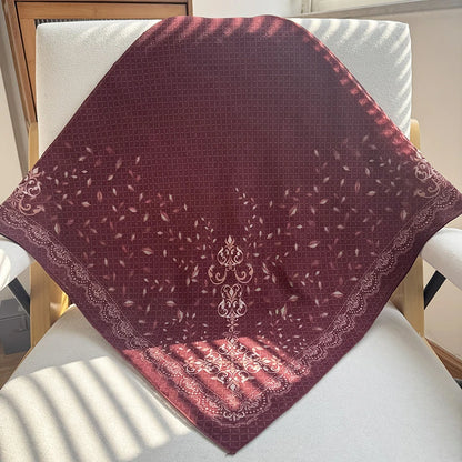 Premium Baroque Print Square Hijab Vintage Damask Voile Scarf for Women